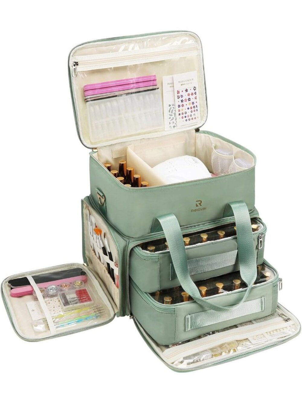 Double Layer Nail Polish Organizer Bag - Holds 80-100 Bottles & Nail Lamp